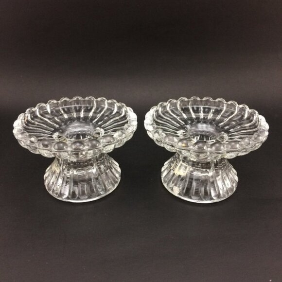 2 Clear Glass Partylite Pedestal Base Candle Holders  For 2 Sizes Taper Pillar - Picture 4 of 14
